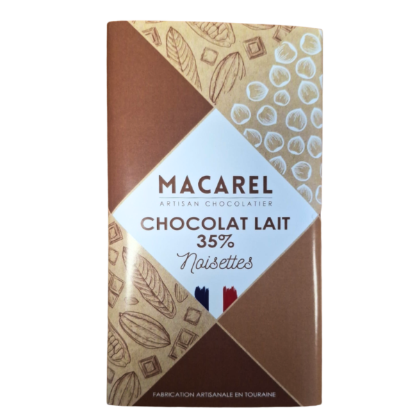 Tablette de chocolat au lait 35% inclusion noisettes