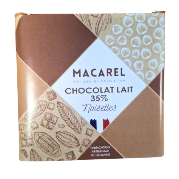 Tablette de chocolat au lait 35% inclusion noisettes