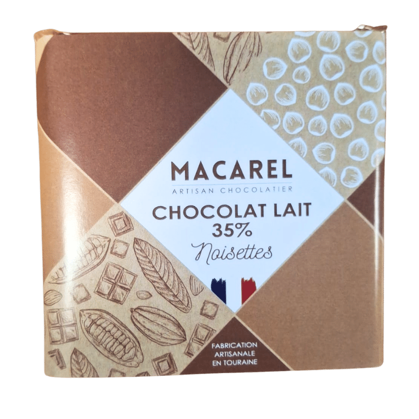 Tablette de chocolat au lait 35% inclusion noisettes